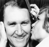 Image of Malcolm Fraser and a supporter prior to his election victory speech.