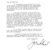 Sir John Kerr’s letter to Prime Minister Gough Whitlam, terminating his commission. Courtesy of Gough Whitlam.