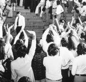 The crowd at the front of Old Parliament House following the dismissal of the Whitlam government on 11 November, 1975. Museum of Australian Democracy collection.